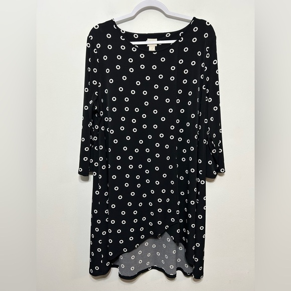 Chicos Circle Grommet Dot Print Asymmetrical High Low Tunic Shirt - Picture 5 of 14